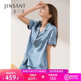 金三塔真丝睡衣女夏100%桑蚕丝外穿凉感短袖套装居家服爱人礼物 慕尼黑蓝 短袖长裤 M