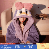 果壳（Gukoo）睡衣女冬季迪士尼联名珊瑚绒柔软加厚连帽睡袍情侣睡衣D 紫色黛西睡袍 M