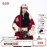 BJHG不计后果新年红色棒球服男款春季潮牌呢子外套美式复古夹克上衣女 新年红 M
