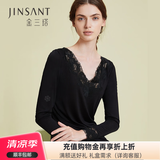 金三塔秋衣秋裤套装女100%桑蚕丝蕾丝打底保暖内衣套2NYF9C104 黑色7100 XL