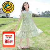 G.duck童装女童连衣裙夏季儿童裙子夏装2026新款纯色公主裙大童显瘦长裙 双领碎花连衣裙 150 尺码11~12岁【140-150cm】