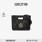 个乐经典CARRY托特包大容量通勤植鞣褶皱绵羊皮手提单肩包礼物 经典黑金标S