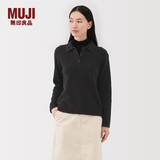 MUJI女式 羊毛混毛圈花式线POLO针织衫 毛衣女装上衣羊毛衫25年冬季 深灰色 L (165/88A)