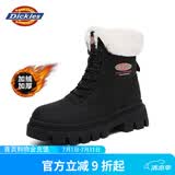 Dickies女士雪地靴女靴加绒马丁靴加厚保暖棉靴高帮休闲靴子 黑色 38 