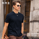 布先生时尚撞色圆领短袖T恤男夏季下摆开衩设计凉爽透气上衣ET16197 钢琴黑 M (170)