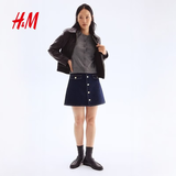H&M女装毛针织衫夏季慵懒风休闲打底衫短款开衫内搭外套0579541 混灰色167 S 160/88