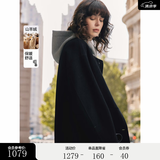 ELLE绵羊毛两件套毛呢外套女2025冬季新款休闲连帽羊毛大衣 黑色 S