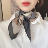 艾罗帝朗新款丝巾女小方巾韩国时尚百搭领巾职业围巾脖子防晒纱巾头巾发带 几何方巾灰色