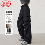 浪莎美式降落伞工装裤女春夏薄款高腰阔腿宽松直筒休闲户外运动裤女