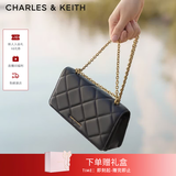 CHARLES&KEITH质感菱格链条小方钱包女包包女包生日礼物送女友CK6-10680924 Black黑色 XS