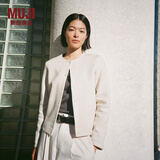 MUJI女式 双层编织 开衫 女外套长袖  25年春季外衣 女装休闲BB2R1A5S 象牙色 S (155/80A)
