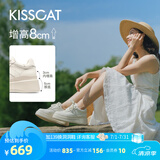 接吻猫秦岚/陈妍希同款【8cm太妃糖】新款厚底增高鞋运动通勤女款小白鞋 椰奶白 37 (235mm)