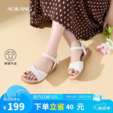 奥康（Aokang）女鞋坡跟一字带凉鞋牛皮舒适日常休闲外穿妈妈鞋T666688811米38码