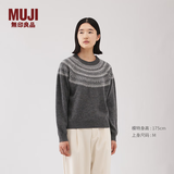 MUJI女式 使用安第斯羊毛提花编织毛衣 套头女款费尔岛25年冬季女装 灰色图案 S (155/80A)
