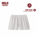 MUJI 女式 无侧缝 双层纱织 平角裤 安全裤 女士女生 FCE46C6S 米白色条纹 L （165/70A）