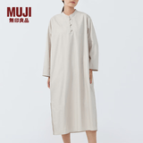 MUJI 女式 高密度平织盘扣连衣裙 长袖裙子新中式衬衫裙纯棉全棉 淡黄色 S (155/80A)