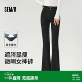 森马（Semir）小黑牛|牛仔裤女高腰开叉长裤春森柔牛仔喇叭裤109125124007