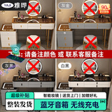 雅即（YAJI）智能梳妆台卧室实木大小户型现代轻奢简约无线充电多功能化妆台桌 120桌+多功能柜(无镜无凳) 茶色钢化玻璃+蓝牙音响+无线充电