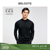 巴鲁特【可机洗】100%纯羊毛衫男士秋冬款修身打底针织衫保暖毛衣 黑色-半高 M （170/92A）