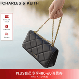 CHARLES&KEITH质感菱格链条小方钱包女包包女包生日礼物送女友CK6-10680924 Black黑色 XS