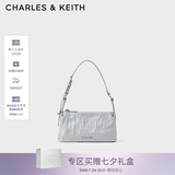 CHARLES&KEITH褶皱手提斜挎小方包腋下包女士生日七夕礼物CK2-80160183 CK2-80160183Grey灰色 S
