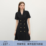 范思蓝恩正式气质通勤连衣裙女夏季收腰显瘦面试西装裙 黑色 M