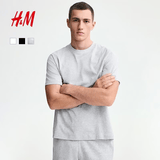 H&M男装女装T恤夏季透气圆领运动短袖内搭简约上衣正肩T恤0685816 混灰色 M 175/100