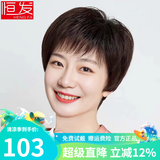 恒发假发女 自然全头套假发女士真人短发纹理妈妈款中老年遮白发 真发混丝 深棕色 短发 15cm 均码