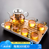 瓷牌茗茶具（cipaiming teaset） 透明玻璃茶具整套套装家用功夫茶壶茶杯会客泡茶器 透明八骏壶6彩杯+小长方盘