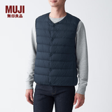 MUJI 男式 轻量 便携 无领 羽绒背心 ADG10C0A 深藏青色 L