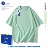 NASA GISS重磅260g纯棉短袖t恤男纯色圆领厚实不透纯白打底衫男女体恤上衣 浅绿色 S体重85-110斤