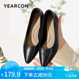 意尔康女鞋粗跟时装鞋浅口套脚高跟鞋工作女单鞋春秋 26905W黑色38