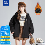 唐狮（TonLion）2026春季新款针织外套女休闲卫衣开衫连帽上衣 加绒款/黑色 XL