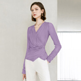 颜域黑色显瘦衬衫女士2025秋季百搭V领长袖上衣收腰衬衣 紫色 L/40