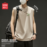 名创优品（MINISO）背心男夏季新款青少年美式休闲坎肩运动纯棉无袖t恤薄 沙 L