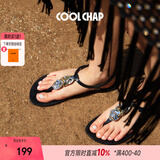 COOLCHAP夏季新款外穿凉鞋女软底外穿海边旅游沙滩夹趾平跟时装罗马度假鞋 秘境黑（新版） 正码正拍 38