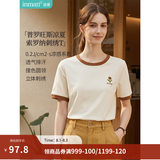 茵曼（INMAN）【冰氧吧】凉感撞色圆领短袖T恤2026夏季女装新款透气显瘦上衣 浅杏色 L