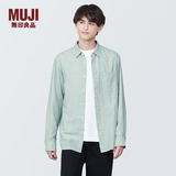 MUJI 男式 木棉混 双层纱织 长袖衬衫衬衣外套AC2AAC4S 绿色条纹 M(170/92A)
