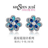 KRISTEN JUDI蓝色闪锆花朵瓣立体耳钉女银针大气轻奢高级感耳饰耳环生日礼物 升级款-微镶蓝色闪立体花朵耳环
