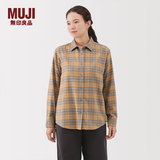 MUJI 女式 法兰绒 衬衫领 长袖衬衫衬衣内搭上衣纯棉冬季女装格子 暗黄色格纹 XL （165/92A）