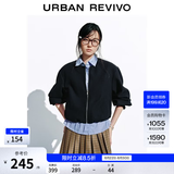 UR秋季新款女装格雷系拼接条纹宽松呢料外套UYY150091 墨蓝 M