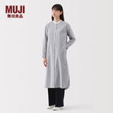 MUJI女式 水洗 平纹 立领长袖连衣裙女装裙子25年春季连身裙 衬衫裙 深藏青色条纹 M （160/84A）