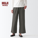 MUJI 女式  法国亚麻 直筒裤 裤子长裤休闲裤宽版裤阔腿裤亚麻裤 烟熏棕色 M(160/66A)