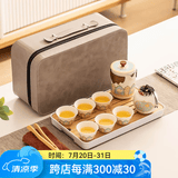 瓷牌茗茶具（cipaiming teaset）旅行茶具套装户外便携式陶瓷快客杯一壶四杯办公室功夫茶壶泡茶 白古茗1壶6杯+罐盘+旅行包+巾夹