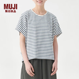 MUJI女式 棉天竺蝙蝠袖T恤 休闲百搭 BB10CC3S 蓝色条纹 XL
