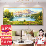 望咏纯手绘油画客厅装饰画聚宝盆山水画沙发风景高端办公室高级感挂画 金山聚宝盆-A 70*180cm【可定制纯手工油画】