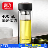 富光 男女士双层玻璃杯 水杯 支持团购定制 304杯子泡茶杯400ML黑