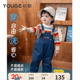 幼歌（YOUGE）婴幼儿秋季童趣卡通牛仔背带裤宽松柔软细腻不掉色裤子 牛仔蓝(66-90裆开扣)（偏大，建议选小一码） 90 cm