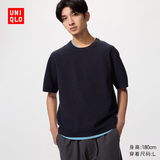 优衣库罗纹圆领针织衫/短袖男装女装/毛衣毛衫481726 69 藏青色 L