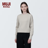 MUJI女式 棱纹编织 圆领短款针织衫 长袖女款 女装 薄款毛衣 燕麦色 XL (165/92A)